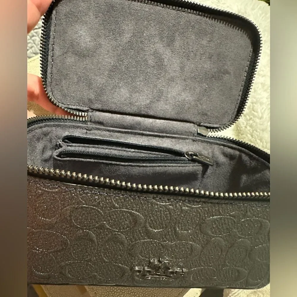 Coach Travel Jewelry Case - Signature Black Embossed Leather